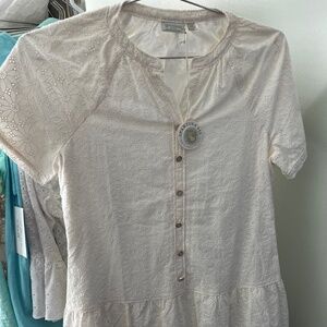 Spartina 449 White Eyelet Lace Tiered Dress – Size XS